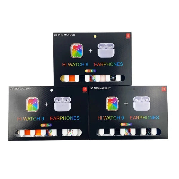 I30 Pro Max Suit Smart Watch with Earbuds – Series 9 (11-in-1 Set)