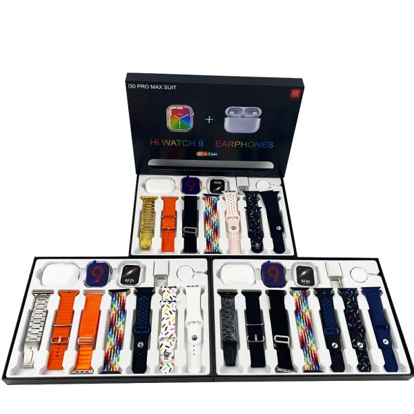 I30 Pro Max Suit Smart Watch with Earbuds – Series 9 (11-in-1 Set)